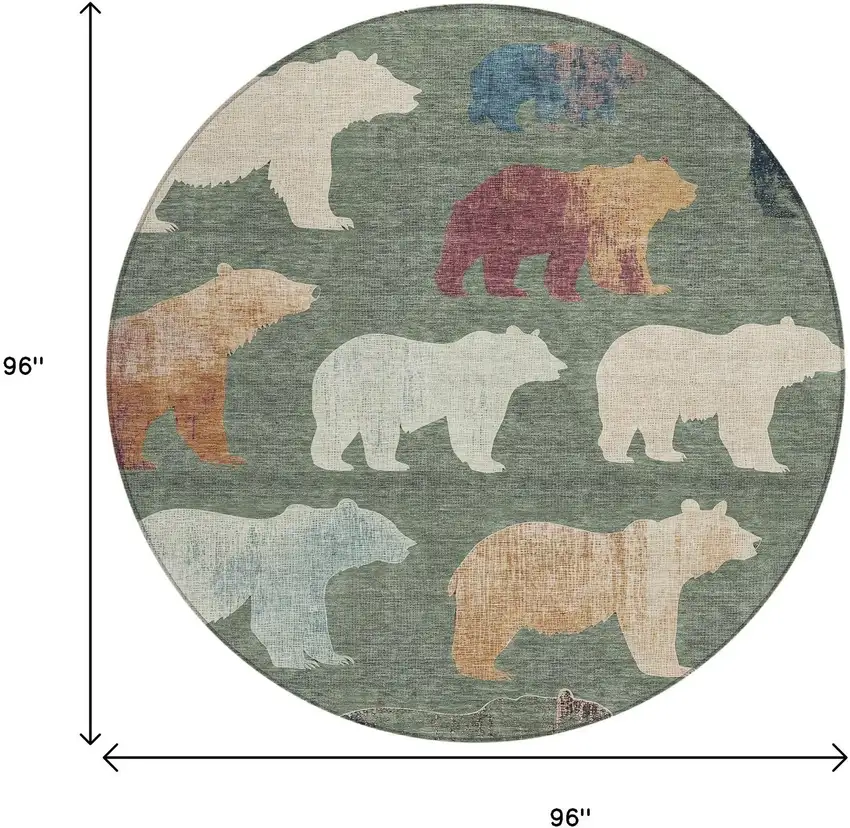 8' Green Ivory And Copper Round Animal Print Washable Indoor Outdoor Area Rug Photo 3