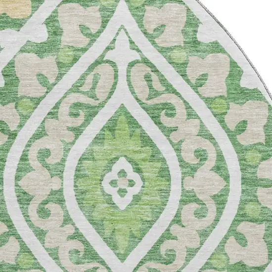 8' Green Ivory And Gold Diamond Washable Round Rug With UV Protection Photo 4