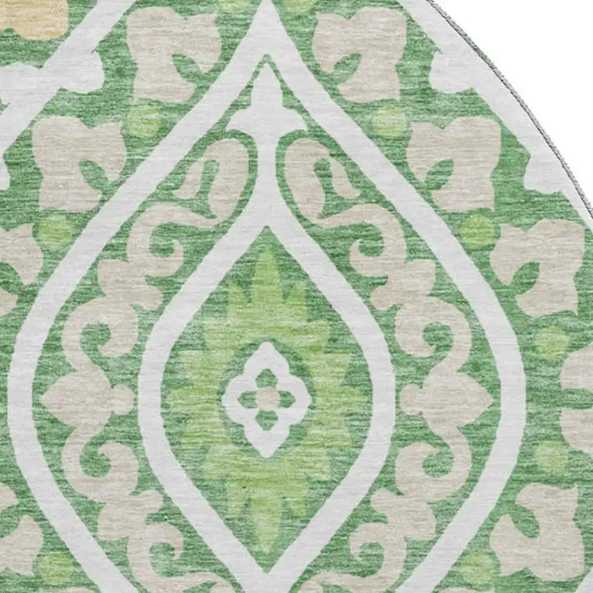 8' Green Ivory And Gold Diamond Washable Round Rug With UV Protection Photo 4
