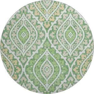 Photo of 8' Green Ivory And Gold Diamond Washable Round Rug With UV Protection