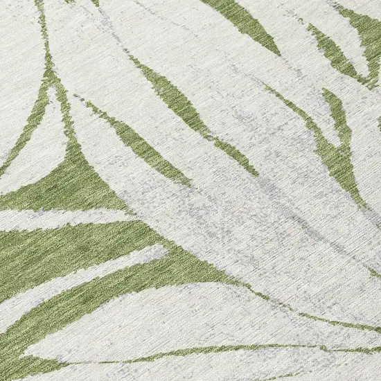 8' Green Ivory And Gold Round Floral Washable Indoor Outdoor Area Rug Photo 9