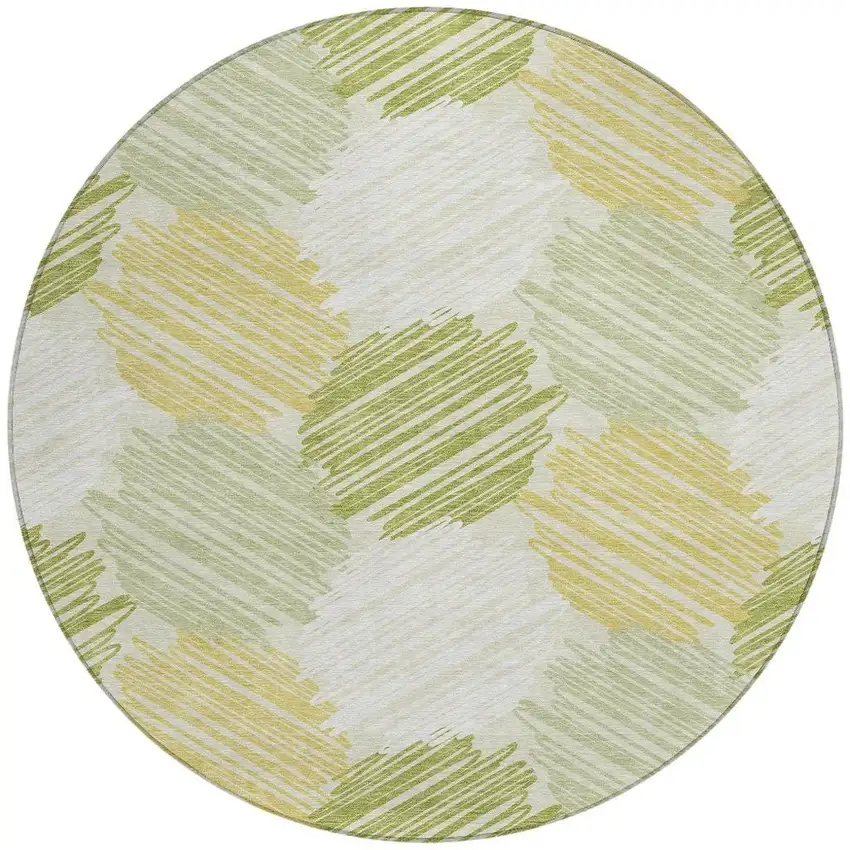 8' Green Ivory And Gold Round Geometric Washable Indoor Outdoor Area Rug Photo 3