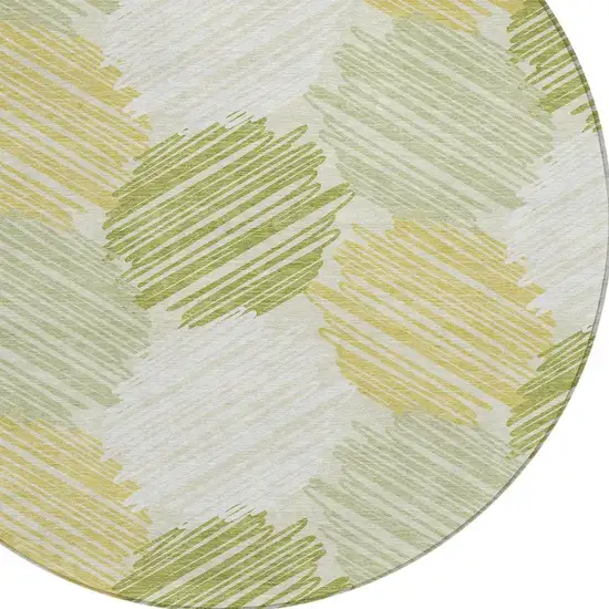8' Green Ivory And Gold Round Geometric Washable Indoor Outdoor Area Rug Photo 4
