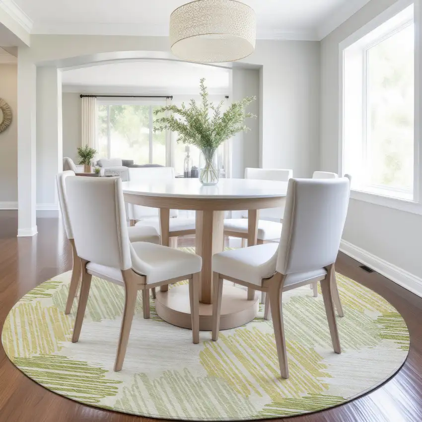 8' Green Ivory And Gold Round Geometric Washable Indoor Outdoor Area Rug Photo 6