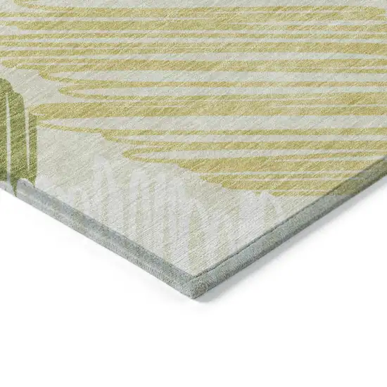 8' Green Ivory And Gold Round Geometric Washable Indoor Outdoor Area Rug Photo 7