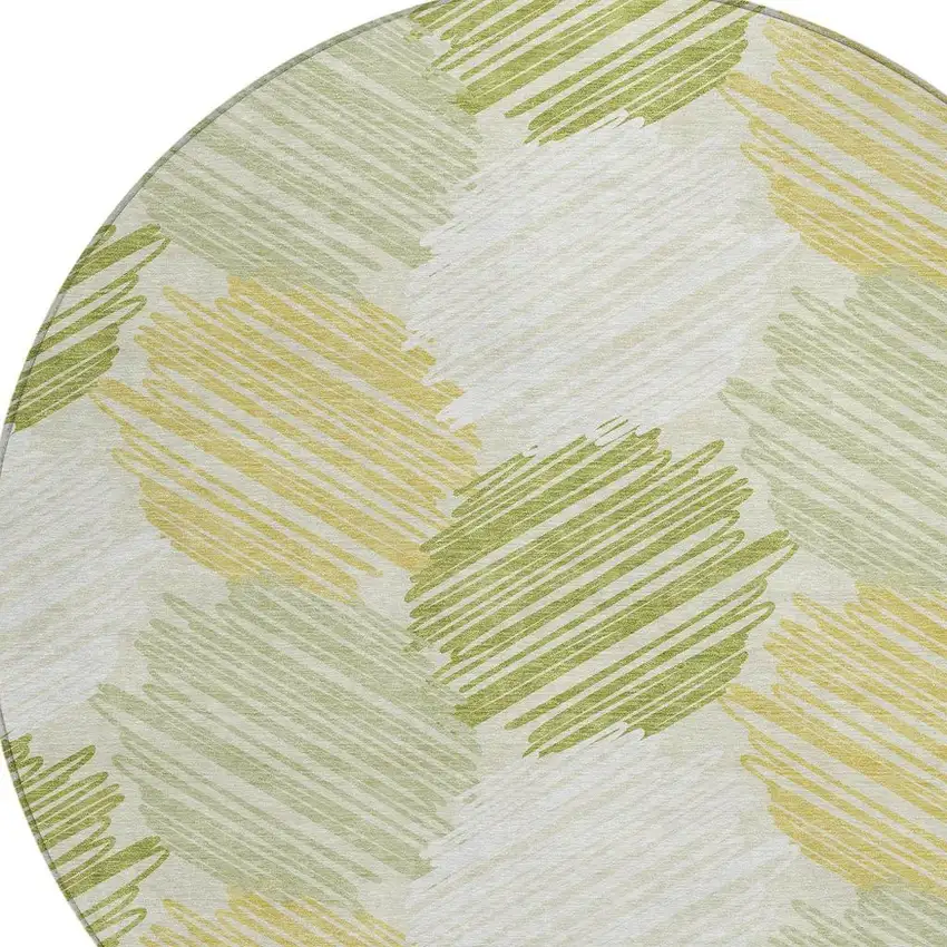 8' Green Ivory And Gold Round Geometric Washable Indoor Outdoor Area Rug Photo 8