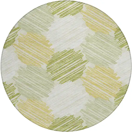 8' Green Ivory And Gold Round Geometric Washable Indoor Outdoor Area Rug Photo 1