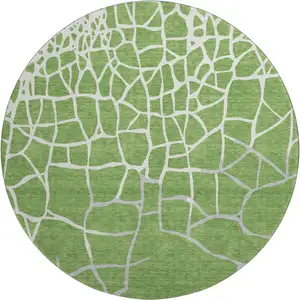 Photo of 8' Green Ivory And Gray Abstract Geometric Washable Round Rug With UV Protection