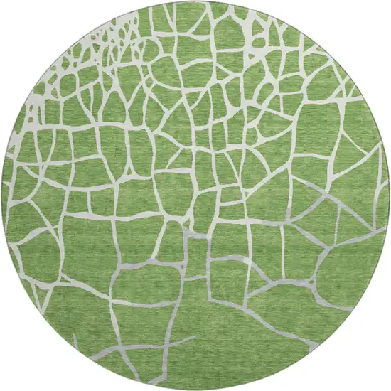8' Green Ivory And Gray Abstract Geometric Washable Round Rug With UV Protection Photo 1