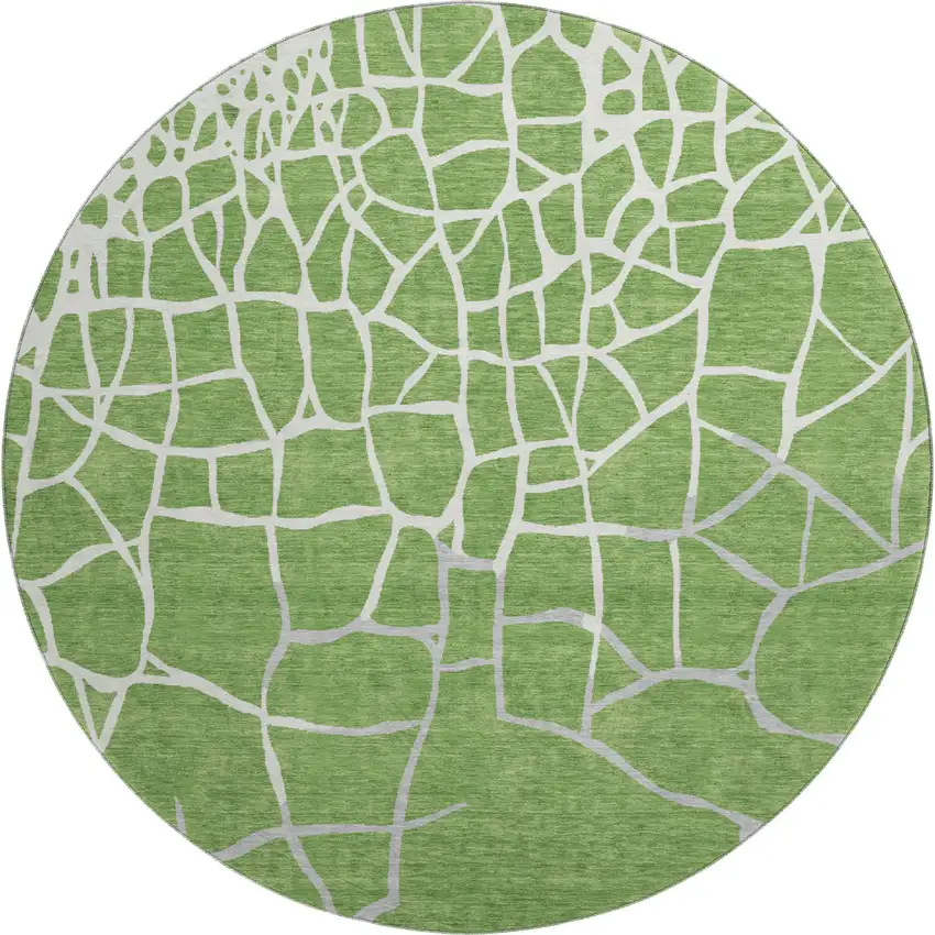 8' Green Ivory And Gray Abstract Geometric Washable Round Rug With UV Protection Photo 1