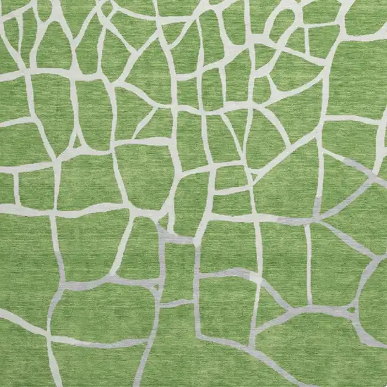 8' Green Ivory And Gray Abstract Geometric Washable Round Rug With UV Protection Photo 2