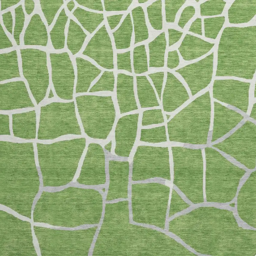 8' Green Ivory And Gray Abstract Geometric Washable Round Rug With UV Protection Photo 2