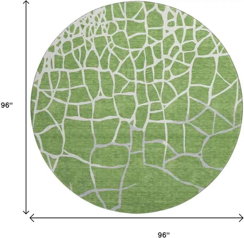 8' Green Ivory And Gray Abstract Geometric Washable Round Rug With UV Protection Photo 9