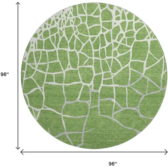 8' Green Ivory And Gray Abstract Geometric Washable Round Rug With UV Protection Photo 9