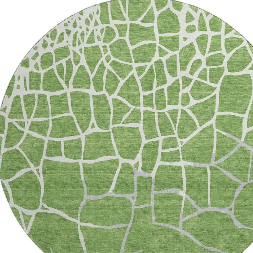 8' Green Ivory And Gray Abstract Geometric Washable Round Rug With UV Protection Photo 3