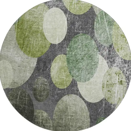 8' Green Ivory And Gray Abstract Washable Round Rug With UV Protection Photo 4