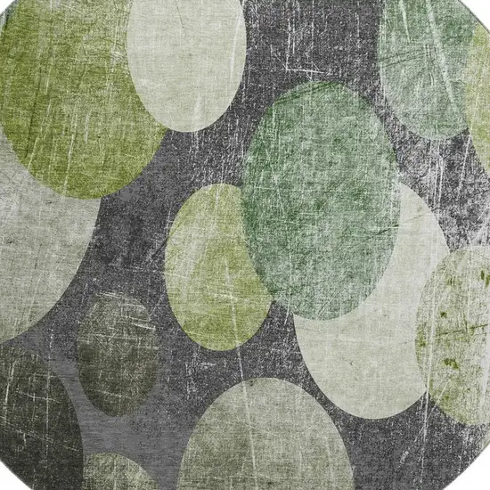 8' Green Ivory And Gray Abstract Washable Round Rug With UV Protection Photo 3