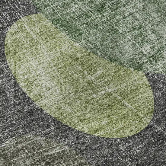 8' Green Ivory And Gray Abstract Washable Round Rug With UV Protection Photo 9