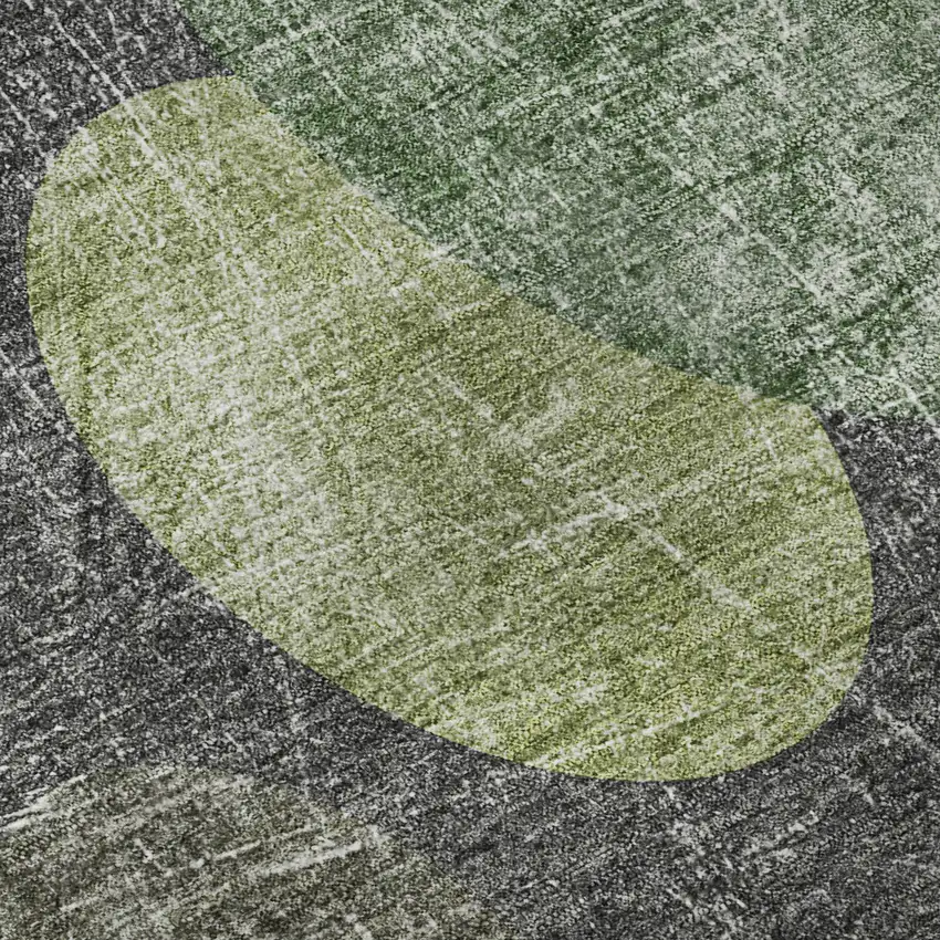 8' Green Ivory And Gray Abstract Washable Round Rug With UV Protection Photo 9