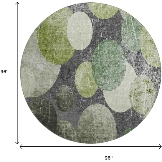 8' Green Ivory And Gray Abstract Washable Round Rug With UV Protection Photo 3