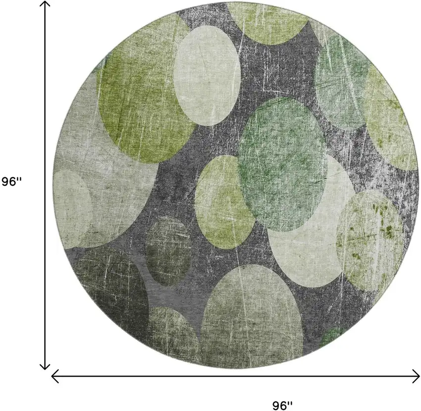 8' Green Ivory And Gray Abstract Washable Round Rug With UV Protection Photo 3