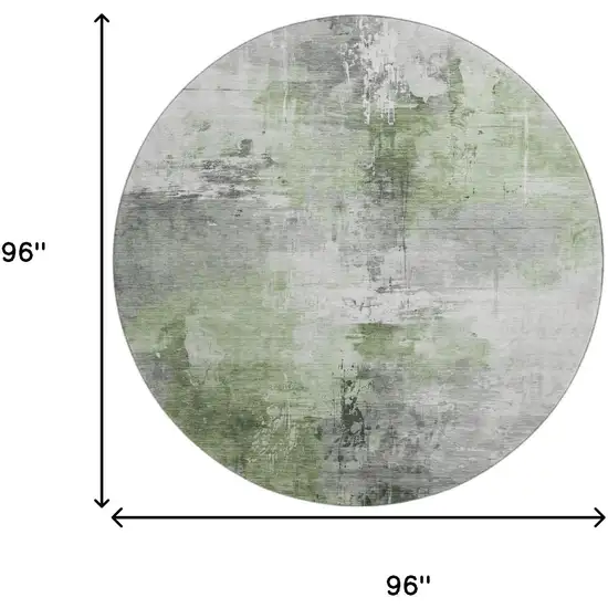 8' Green Ivory And Gray Abstract Washable Round Rug With UV Protection Photo 9
