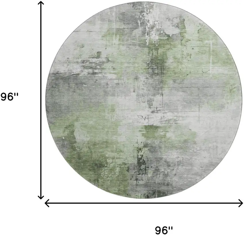 8' Green Ivory And Gray Abstract Washable Round Rug With UV Protection Photo 9