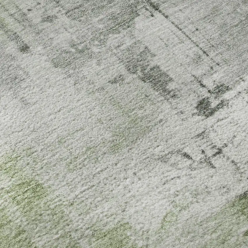 8' Green Ivory And Gray Abstract Washable Round Rug With UV Protection Photo 8