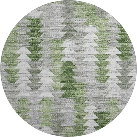 8' Green Ivory And Gray Geometric Washable Round Rug With UV Protection Photo 1