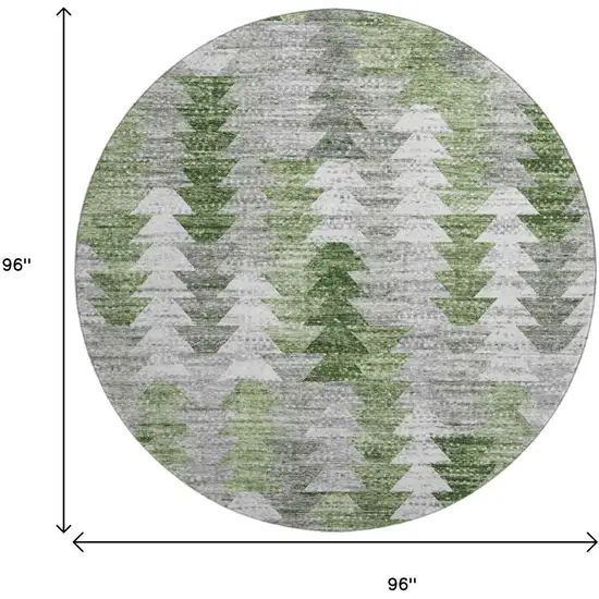 8' Green Ivory And Gray Geometric Washable Round Rug With UV Protection Photo 3
