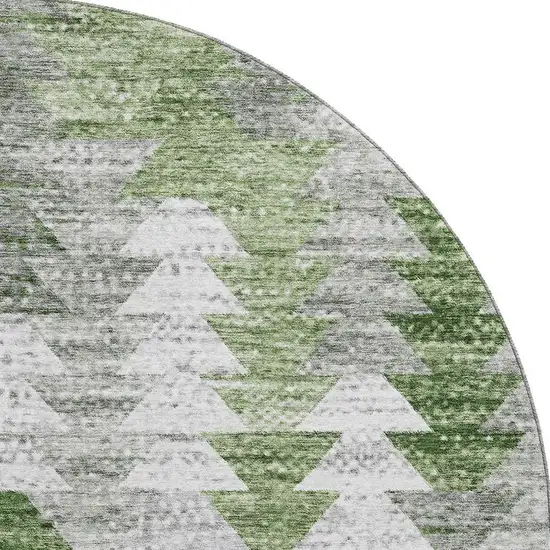 8' Green Ivory And Gray Geometric Washable Round Rug With UV Protection Photo 4