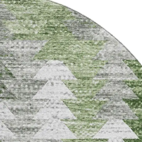 8' Green Ivory And Gray Geometric Washable Round Rug With UV Protection Photo 3