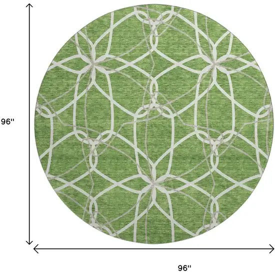 8' Green Ivory And Gray Geometric Washable Round Rug With UV Protection Photo 9