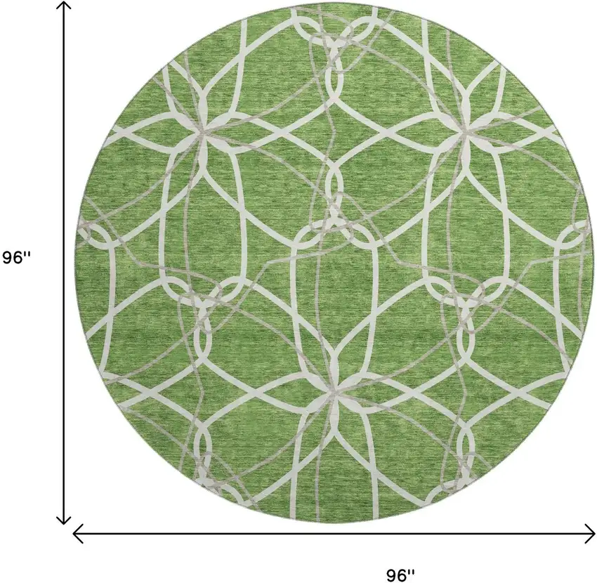 8' Green Ivory And Gray Geometric Washable Round Rug With UV Protection Photo 9