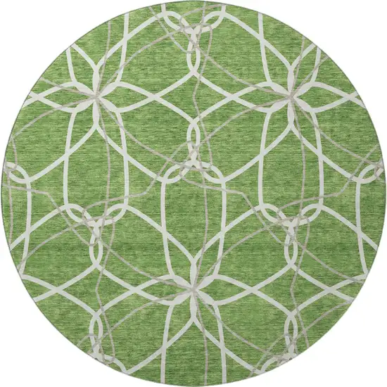 8' Green Ivory And Gray Geometric Washable Round Rug With UV Protection Photo 3