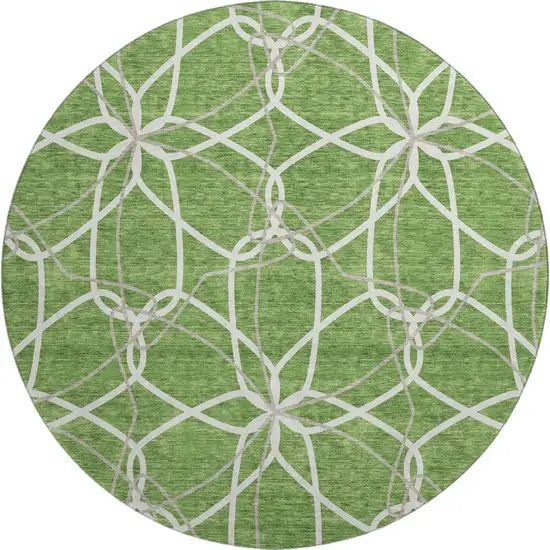 8' Green Ivory And Gray Geometric Washable Round Rug With UV Protection Photo 1