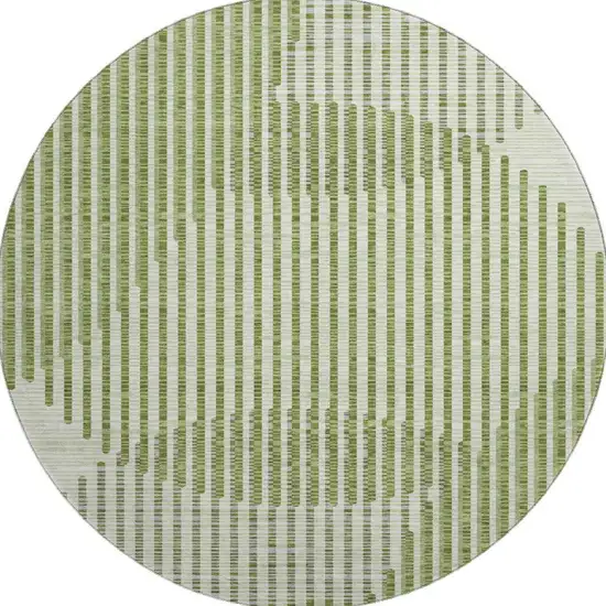 8' Green Ivory And Gray Geometric Washable Round Rug With UV Protection Photo 3