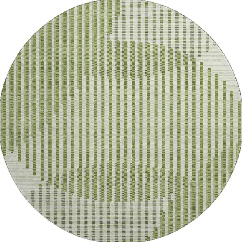 8' Green Ivory And Gray Geometric Washable Round Rug With UV Protection Photo 3