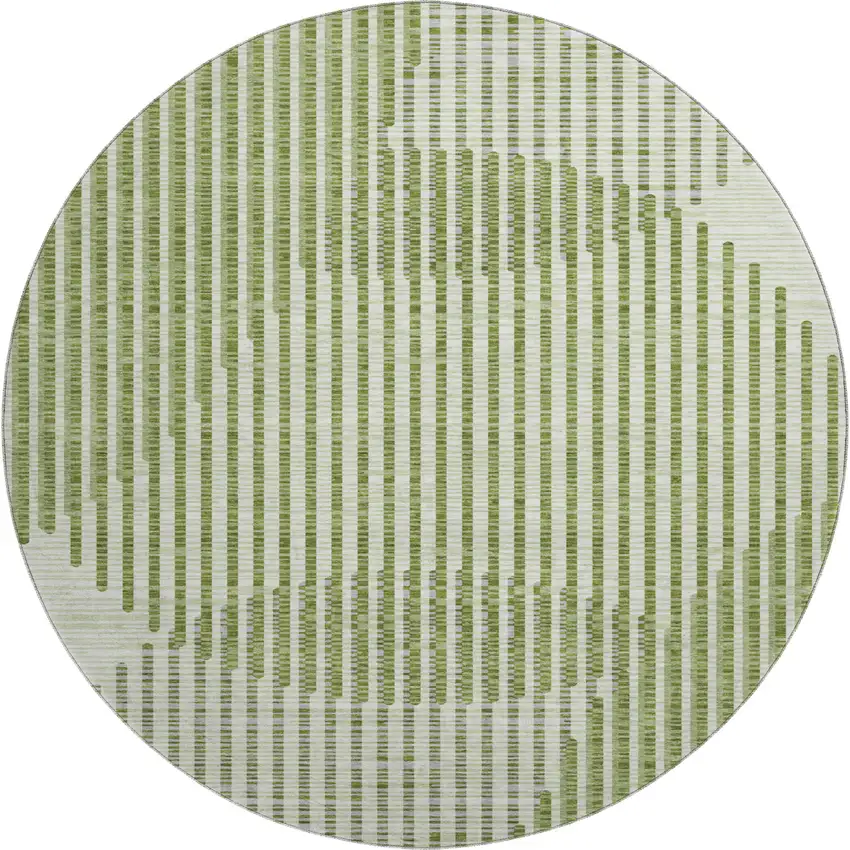 8' Green Ivory And Gray Geometric Washable Round Rug With UV Protection Photo 1