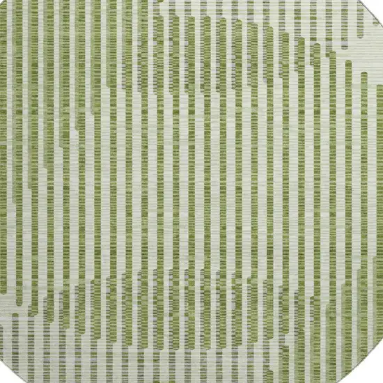 8' Green Ivory And Gray Geometric Washable Round Rug With UV Protection Photo 2