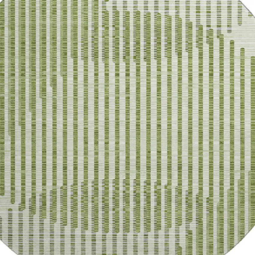 8' Green Ivory And Gray Geometric Washable Round Rug With UV Protection Photo 2