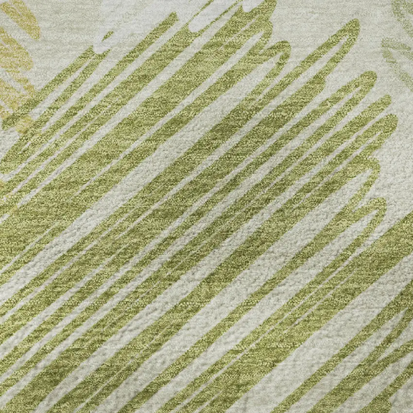 8' Green Ivory And Gray Geometric Washable Round Rug With UV Protection Photo 9