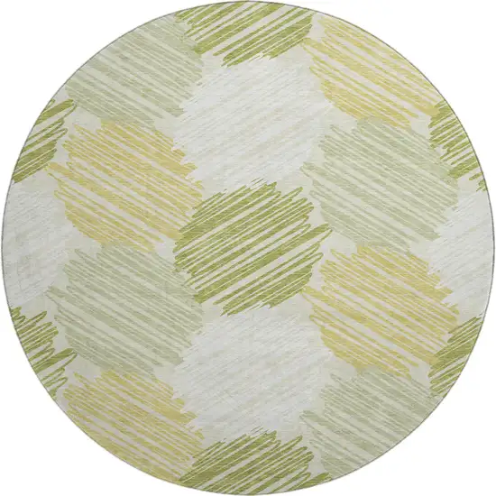 8' Green Ivory And Gray Geometric Washable Round Rug With UV Protection Photo 1