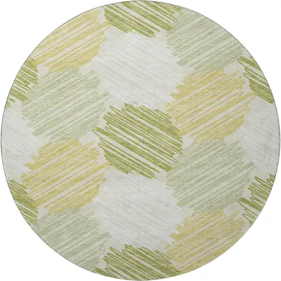 8' Green Ivory And Gray Geometric Washable Round Rug With UV Protection Photo 4