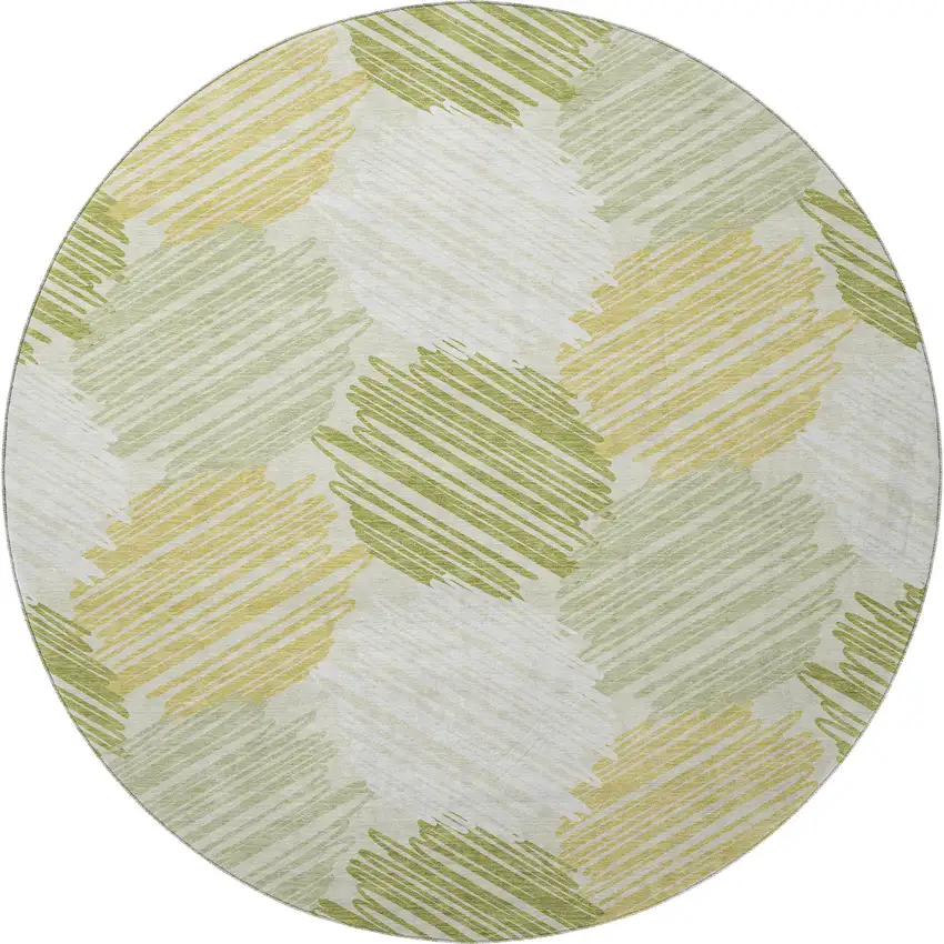 8' Green Ivory And Gray Geometric Washable Round Rug With UV Protection Photo 4