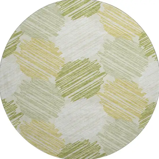 8' Green Ivory And Gray Geometric Washable Round Rug With UV Protection Photo 3