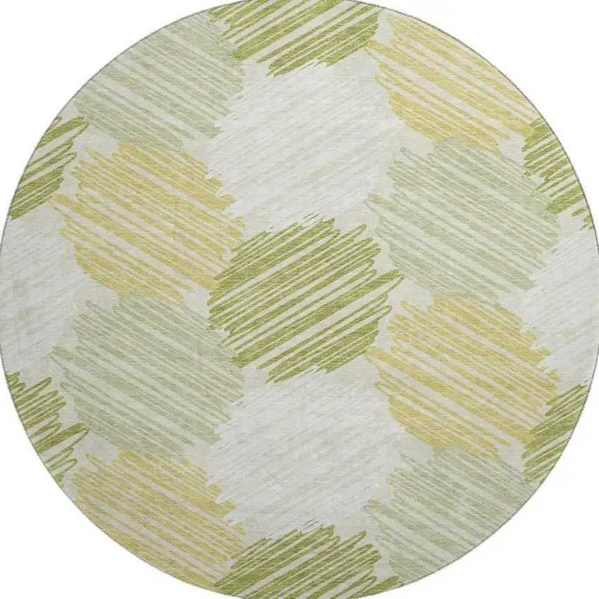 8' Green Ivory And Gray Geometric Washable Round Rug With UV Protection Photo 3