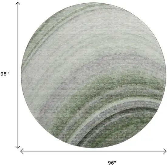 8' Green Ivory And Gray Ombre Washable Round Rug With UV Protection Photo 9
