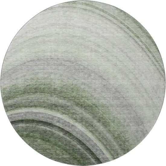 8' Green Ivory And Gray Ombre Washable Round Rug With UV Protection Photo 3