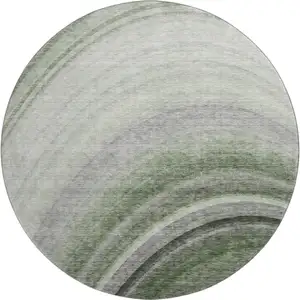 Photo of 8' Green Ivory And Gray Ombre Washable Round Rug With UV Protection